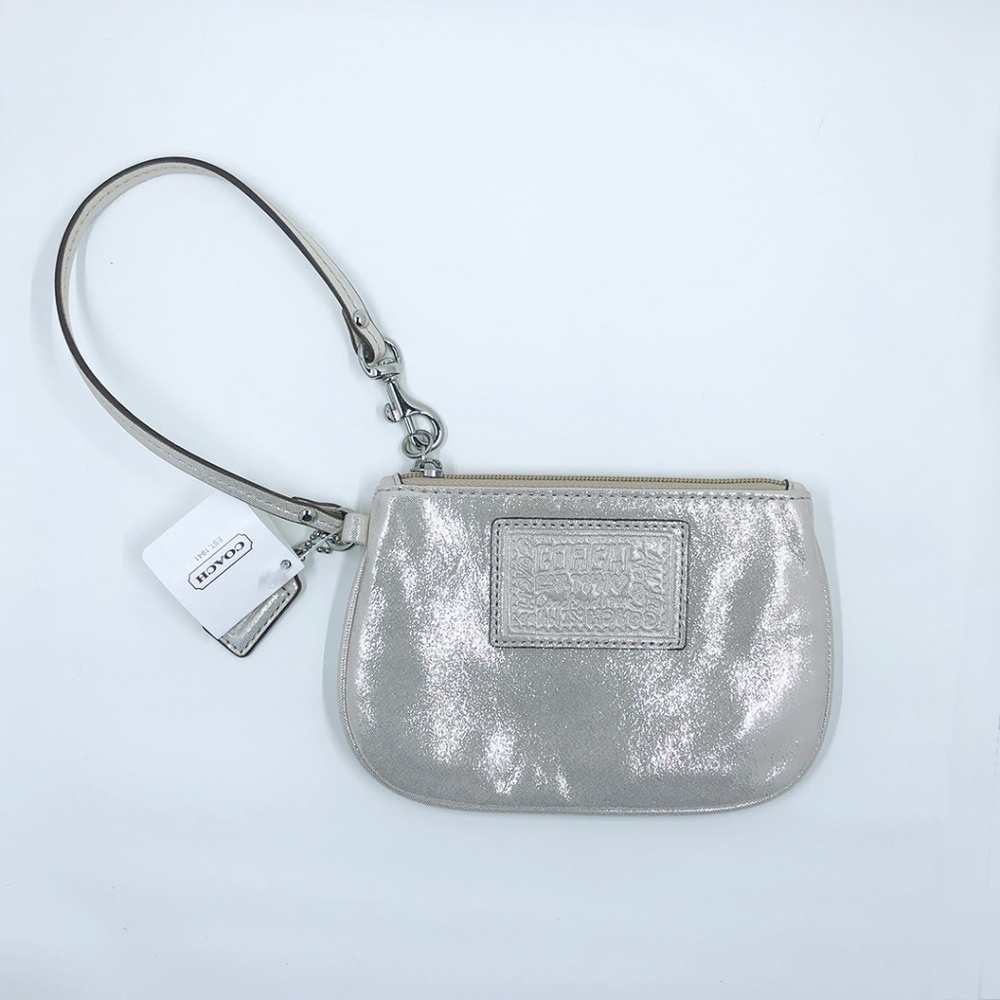 NWT Coach Champagne Metallic Leather Small Wristlet